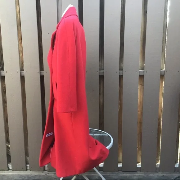 Vintage J.G. Hook Red Double-Breasted 100% Wool Long Coat - Picture 15 of 16